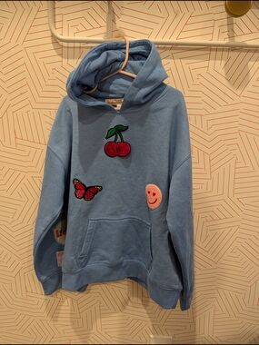 Vintage Havana Light Blue Hoodie with Colorful Stitch Label